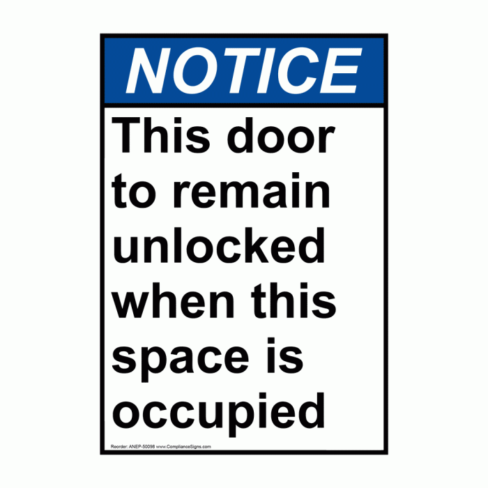 Door unlocked occupied when signs sign remain must building hpd aluminum 12x10