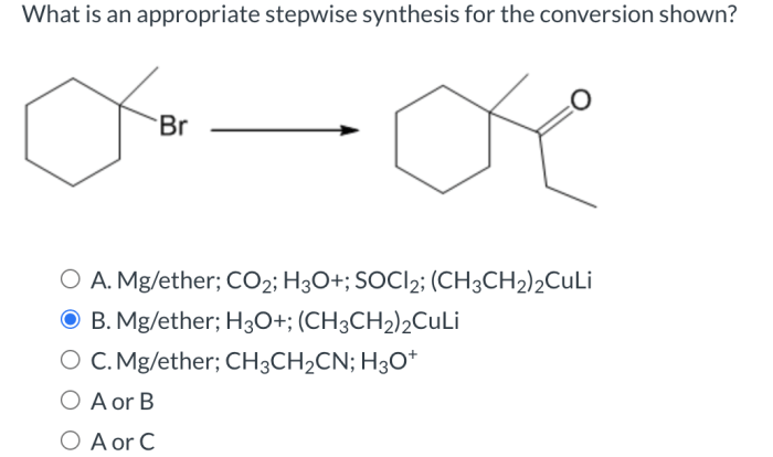 What is an appropriate stepwise synthesis for the reaction shown