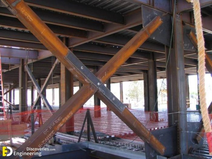 Steel angles are used as bracing in steel framing